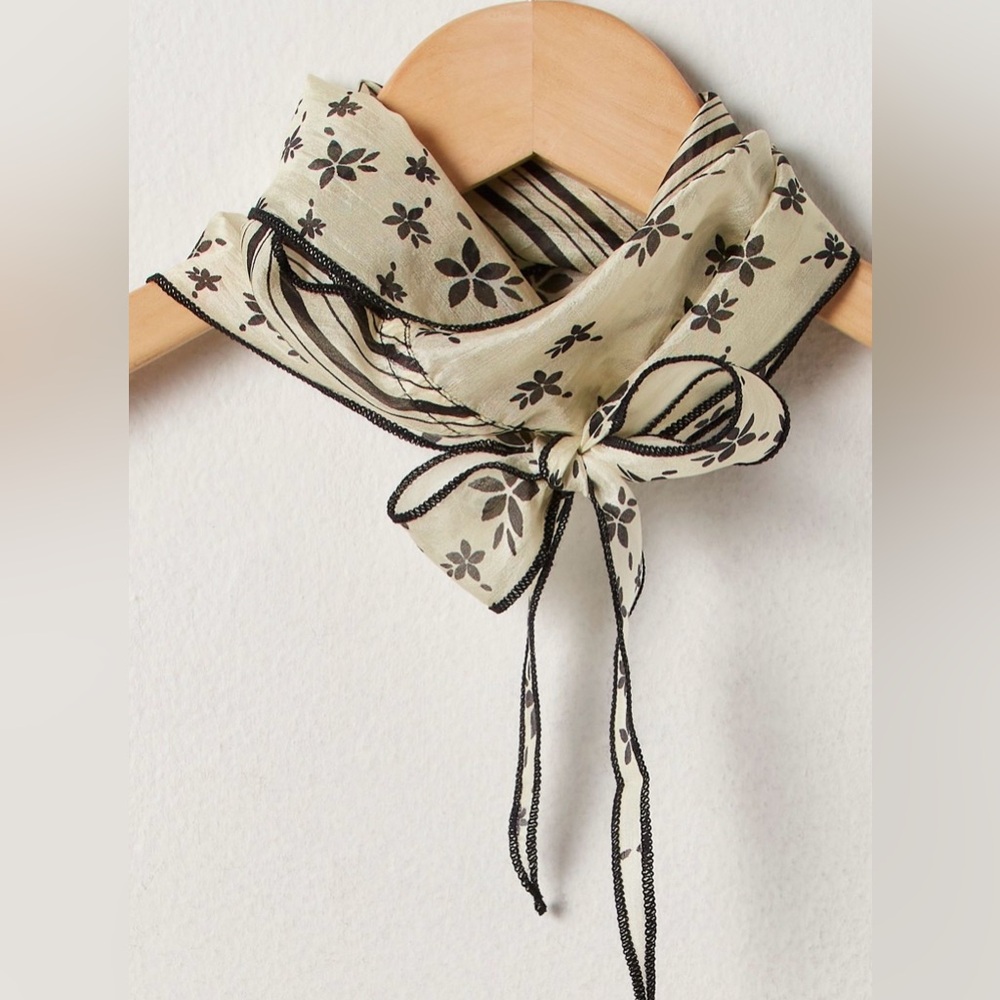 Free People Floral Cream and Black Scarf